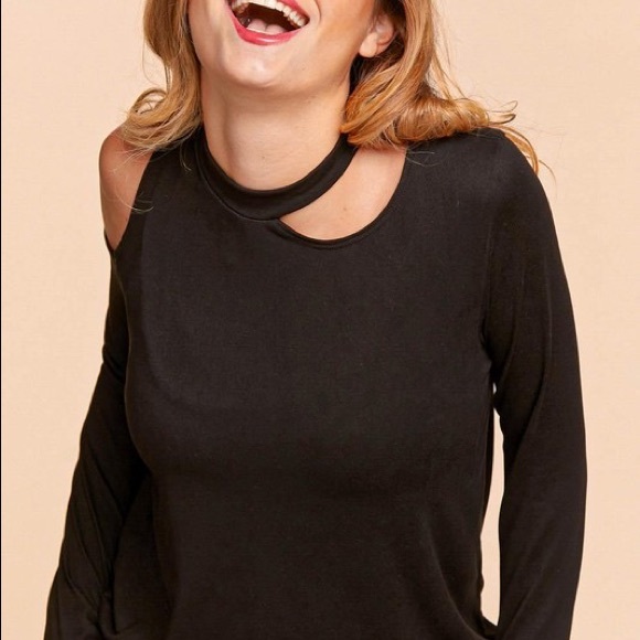Black Cold Shoulder Cut Out Long Sleeve Knit Top - Picture 4 of 4
